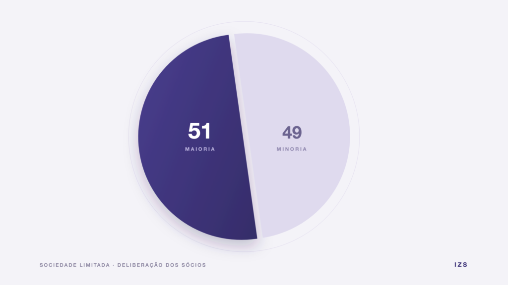Disco dividido em duas partes: 51% representando a maioria do capital social e 49% a minoria